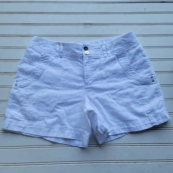 INC International Concepts Shorts Womens 100% Linen Mid Rise Rhinestone White 8 - Picture 1 of 11